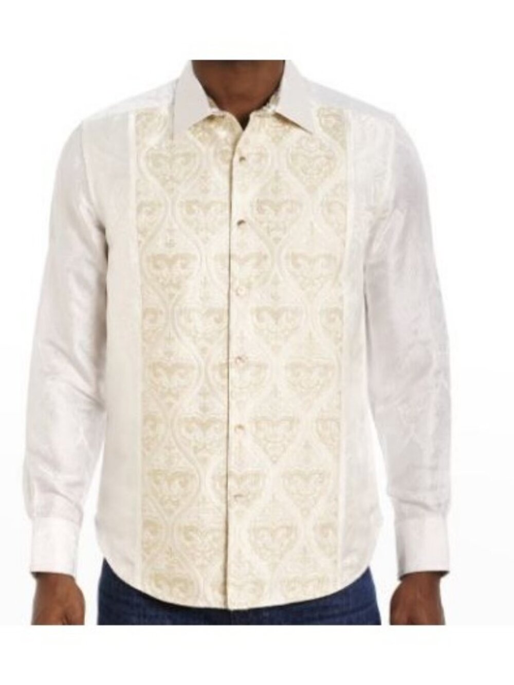 Robert Graham Limited Edition El Capitan Damask Embroidered Shirt White Gold NWT